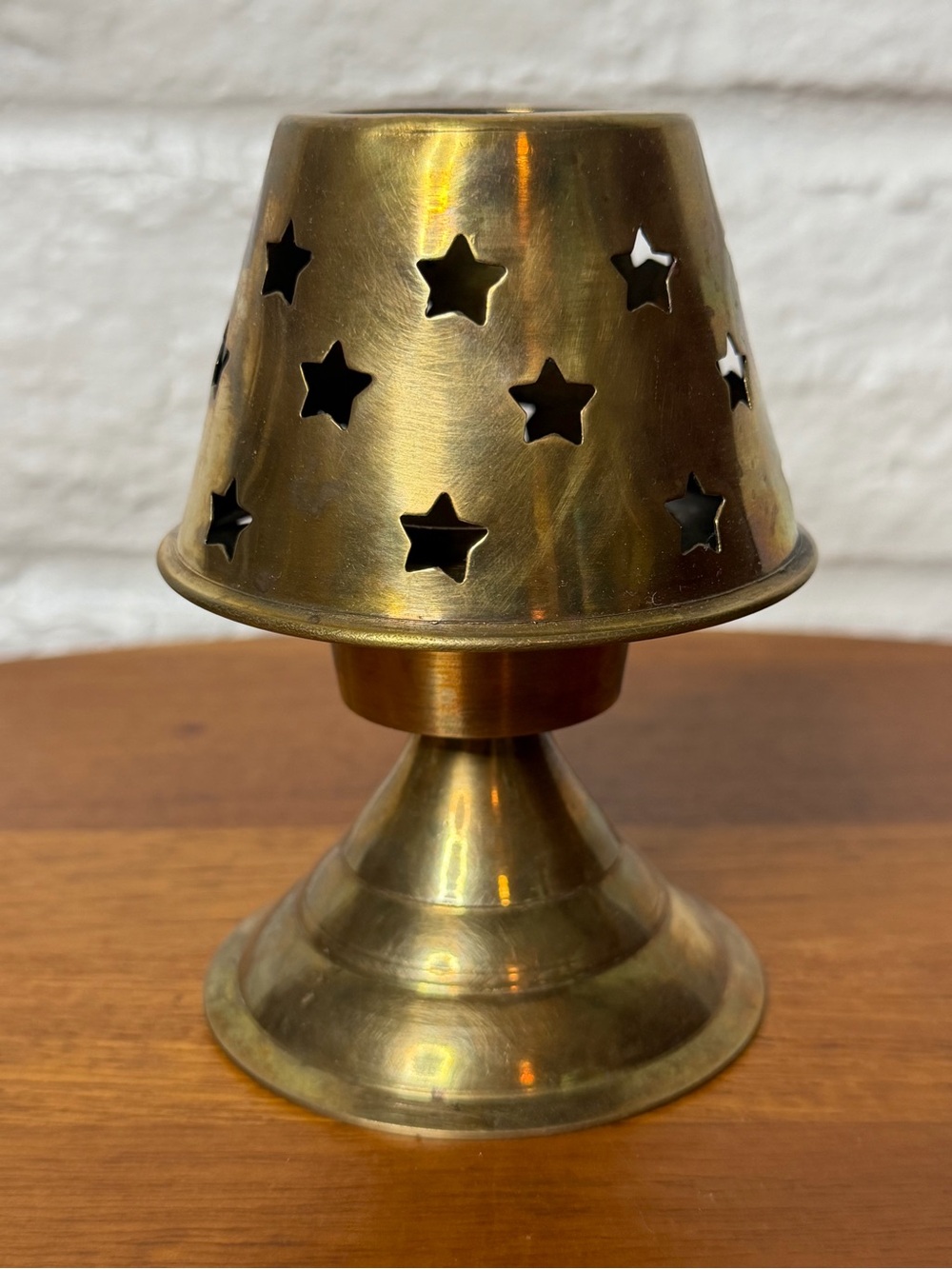 Vintage Mini Brass Candle Lamp Pierced Shade Tealight Votive Holder Luminary